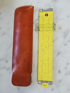 Vintage Pickett N200-ES Yellow Eye-Saver Pocket Trig Slide Rule + Leather Case